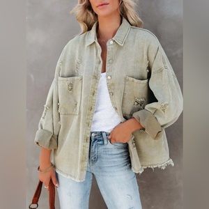 Green Distressed Shacket Size L